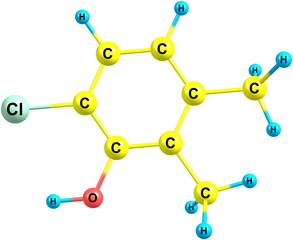 Chloroxylenol molecular structure isolated on white