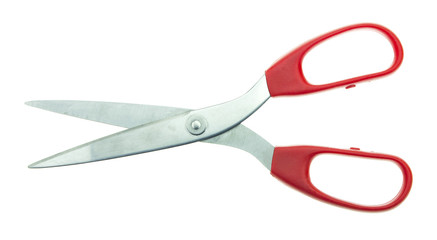 Red scissors isolated on white background.