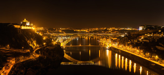 Porto city, Portugal October 17, 2013: Porto Old City, Douro River and Dom Luis Bridge (Ponte de Dom Luis I) night scene - 93315792