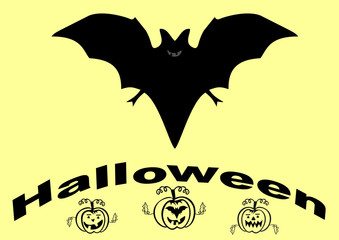 Halloveen bat and pumpkin vector illustration