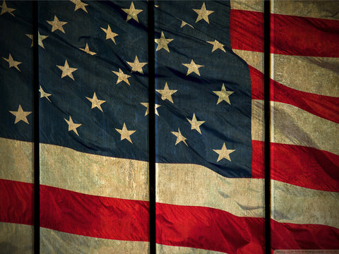 Old American flag on wooden slats