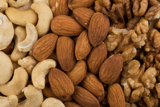mixed nuts background above closeup