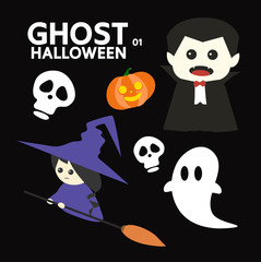 Ghost character set for Halloween, cute minimal flat design