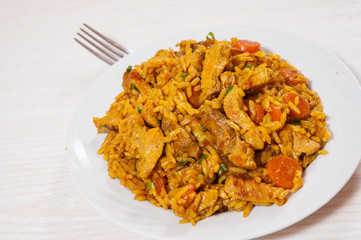 meat with rice and vegetables