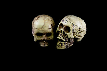 Obraz premium Two skull on isolated black background