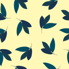 Seamless pattern with blue leaves , vector