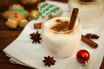 Eggnog with Cinnamon and Nutmeg at Christmas Time
