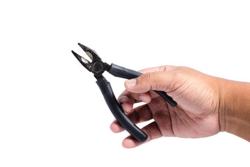 Obraz premium Hand holding Pliers isolated On White Background