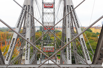 Vienna Prater Wheel and Red Cabins