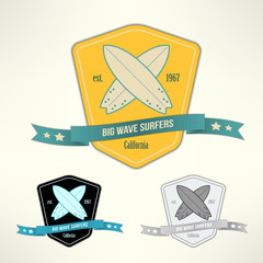 Vector set of surf badges. T-shirt surfboard vintage print