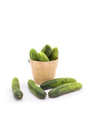 Long cucumber in small basket