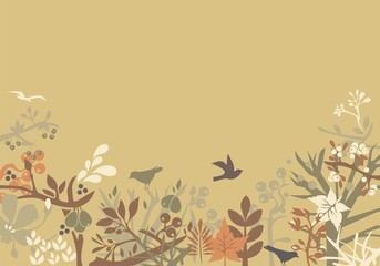 Decorative background with blended seasons and space for text - obrazy, fototapety, plakaty