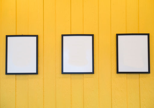 Three frames on yellow background