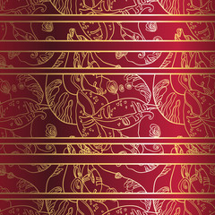 Golden laceornament on deep red background. Seamless pattern