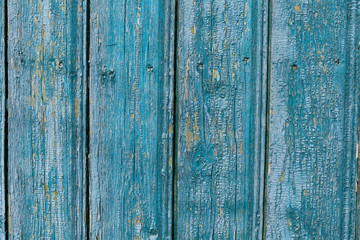 Fototapeta na wymiar Old Shabby Wooden Planks with cracked color blue paint
