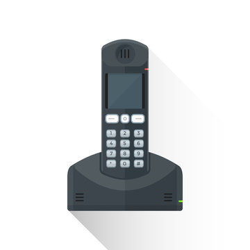 vector flat style black landline wireless phone illustration ico