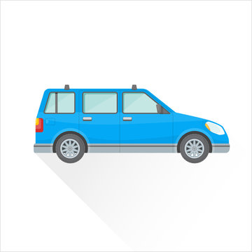 vector flat blue wagon car body style illustration icon.