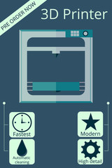 3D printer.Vector promotion infographic.