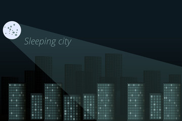 Sleeping city. City in moonlight. Night city panorama