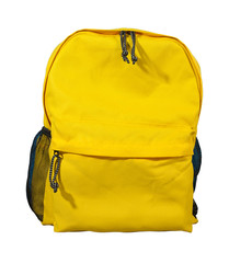 Yellow backpack, School bag, Isolated on white background.