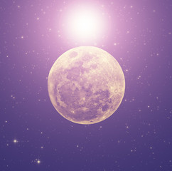 Moon and stars on a starry background.