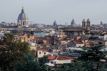 Panoramic cityscape view of central Rome in the sunset seen from Pincio.