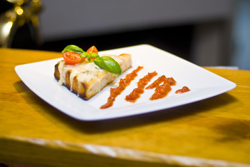 Bruschetta with mozzarella and tomato sauce