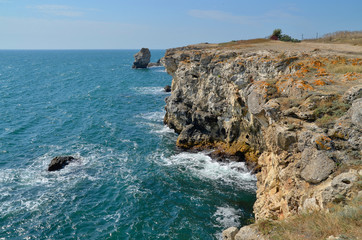 Picturesque rocky coastline near Tyulenovo in Bulgaria