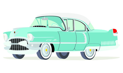 Caricatura Cadillac Fleetwood Sedán 1955 aguamarina vista frontal y lateral