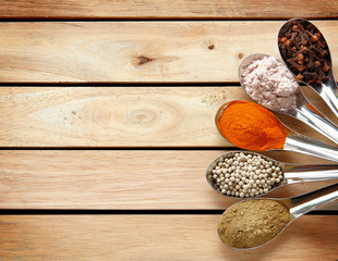 Spice and herbs in steel spoon
