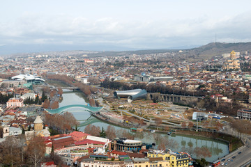 Naklejka premium Aerial view on the center of Tbilisi, capital of Georgia