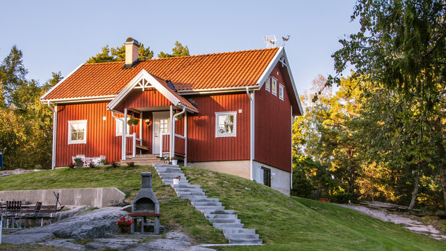 Red cottage on the island Harstena in Sweden, principally known