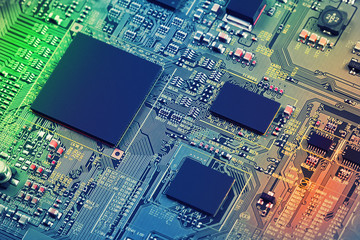 Electronic circuit board close up.