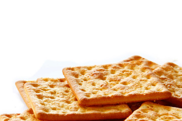 Salty Crackers are on white background.