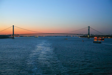Verrazano Narrows Bridge in New York at sunset