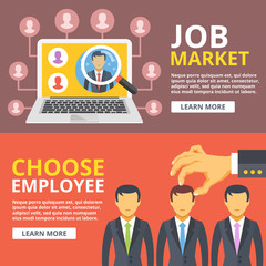 Job market, choose employee flat illustration set. Hand pick worker from group of people