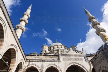 Fototapeta na wymiar Sights of Turkey. New Mosque in Istanbul. Famous Turkish monument.