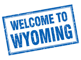 Wyoming blue square grunge welcome isolated stamp