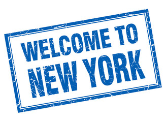 New York blue square grunge welcome isolated stamp