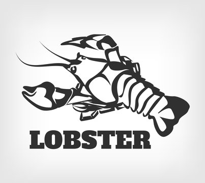 Sea food restaurant shop design. Lobster vector black logo icon illustration