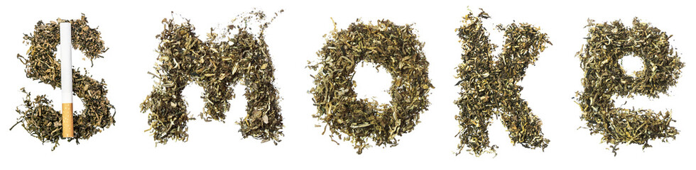 sign smoke made of tobacco leaves with a cigarette