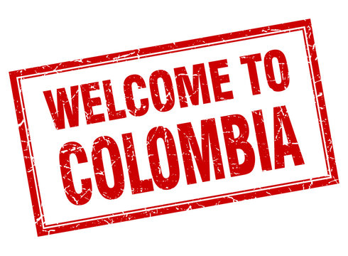 Colombia red square grunge welcome isolated stamp