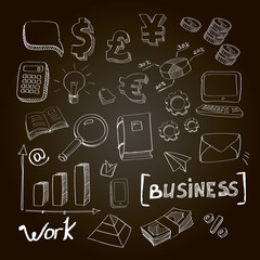 Hand drawn vector illustration set of business planning finance