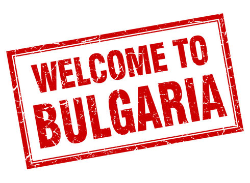 Bulgaria red square grunge welcome isolated stamp