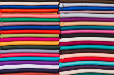 The stack of fabric for sell in the market