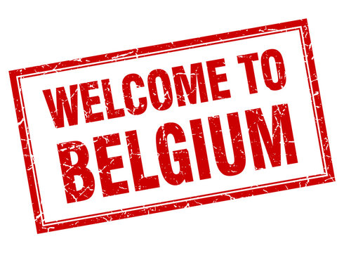 Belgium red square grunge welcome isolated stamp