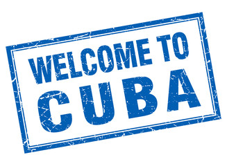 Cuba blue square grunge welcome isolated stamp