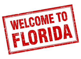 Florida red square grunge welcome isolated stamp