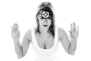 Young woman with a target on her face
