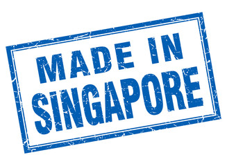 Singapore blue square grunge made in stamp